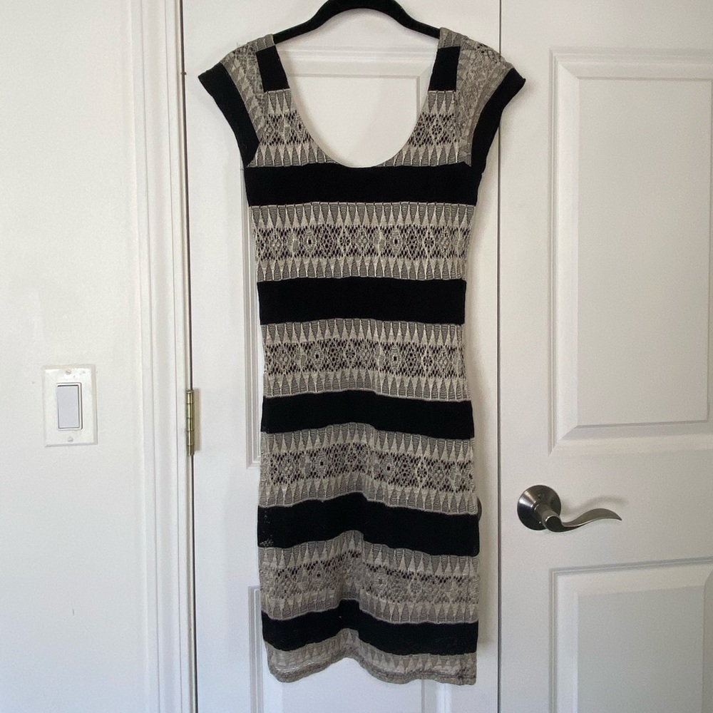 Eight sixty black and taupe striped dress
